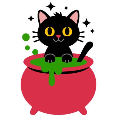 Cadılar Bayramı kedisi çizgi filmi karakteri beyaz arkaplanda izole edilmiş vektör çizimi