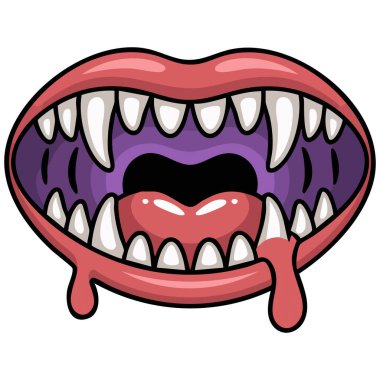 Canavar ağızlı etiketler beyaz arkaplanda izole edilmiş vektör çizimi tasarlıyor