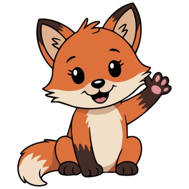 Beyaz üzerine izole edilmiş turuncu kürklü gülümseyen bir yavru tilkinin vektör çizimi