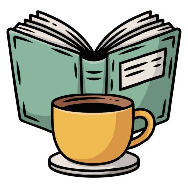Kahve ve kitap okuma vektör çizimi izole edilmiş beyaz arkaplan