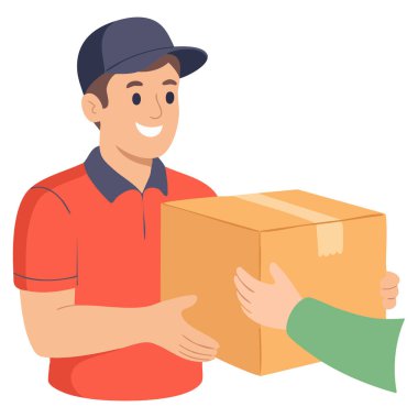 Kurye teslimatçısı paketin düz vektör çizimini izole etti