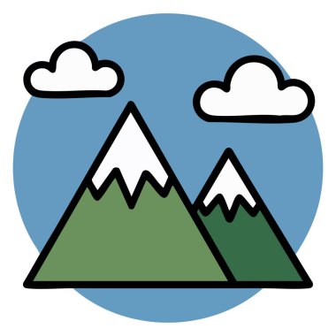 Minimalist dağ manzarası karalama tasarımı beyaz arkaplanda izole edilmiş vektör çizimi