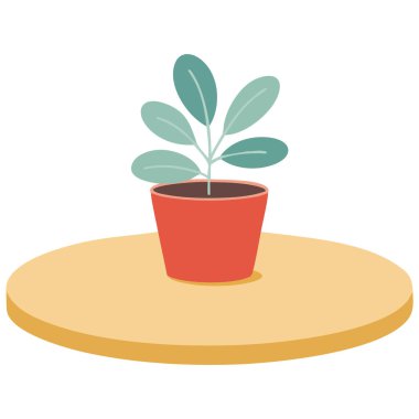 Dekoratif saksılı bitki yuvarlak masa içi izole edilmiş beyaz arkaplan vektör çizimi