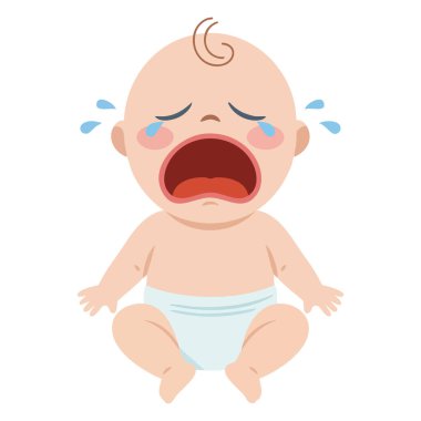 Üzgün bebek yüzü ağlayan ifade vektörü çizimi