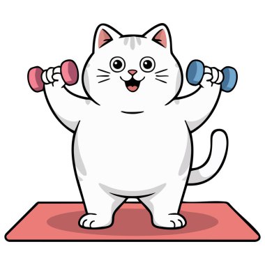 Halter egzersizi çizim vektörü olan sevimli bir kedi.