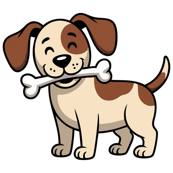  Mutlu av köpeği yavrusu ağzında büyük bir kemik taşıyor.