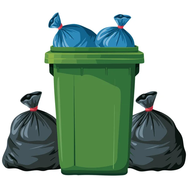  Çöp torbaları ve çöplerle dolu bir konteynır.