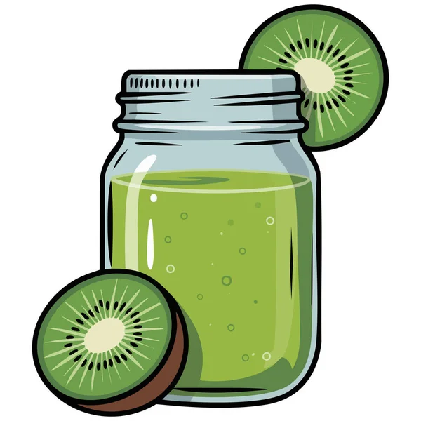  Sağlıklı yeşil kivi meyveli içecek mavi arka planda.