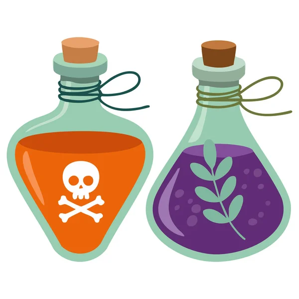 İçinde zehir ve aşk iksiri olan sihirli Cadılar Bayramı iksiri şişeleri koleksiyonu