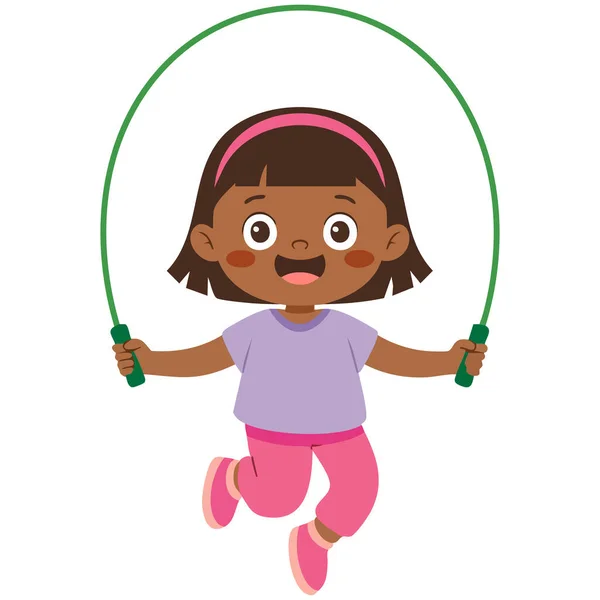 Çizgi film kızı ip atlama vektörü