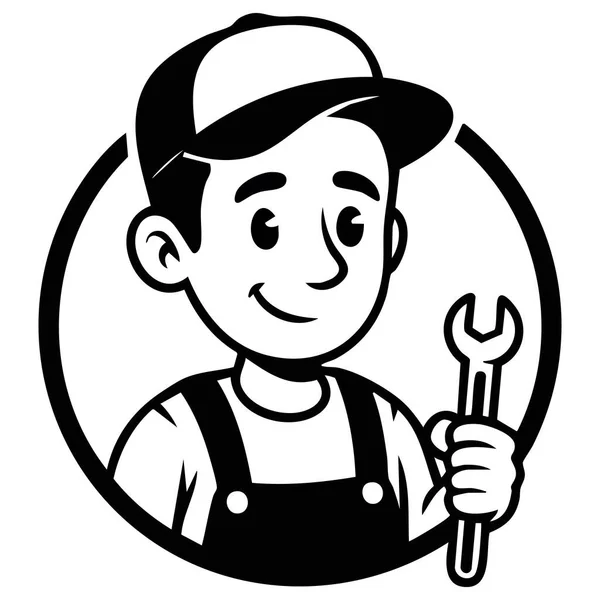 Retro handyman with wrench mascot logo