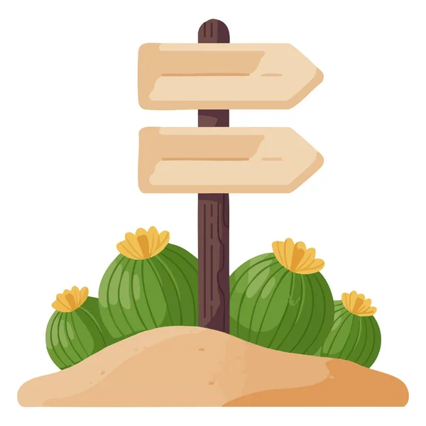 Beyaz arka planda kaktüs izole edilmiş vektör illüstrasyonlu Vahşi Batı reklam panosu