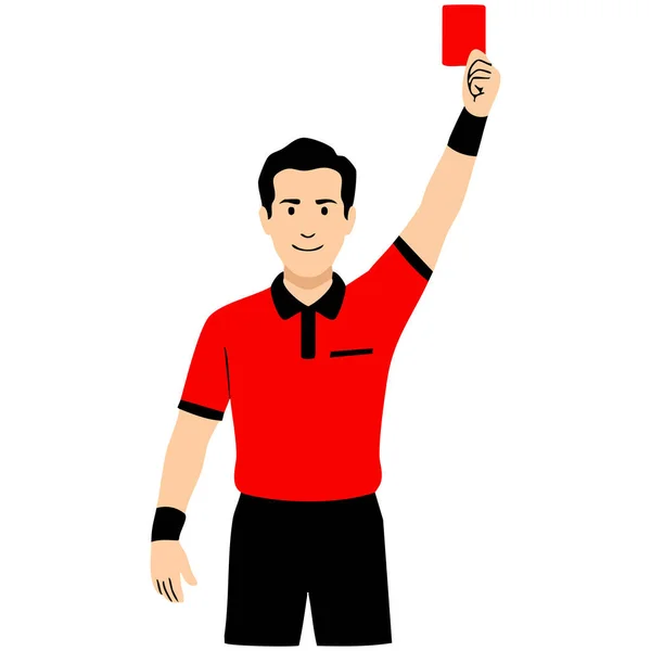 Kırmızı kartlı futbol hakemi beyaz arkaplanda izole edilmiş vektör çizimi
