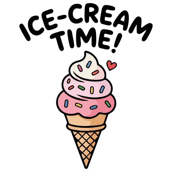 Tatlı basit dondurma zamanı mesajı beyaz arkaplanda izole vektör çizimi