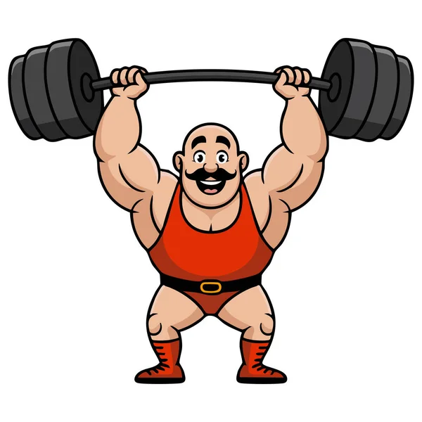 Sirk güçlü erkek bıyığı dambıl beyaz arkaplanda izole vektör çizimi