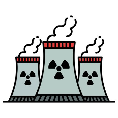 Nükleer santral çizgi film çizim vektörü beyaz arkaplanda izole edildi