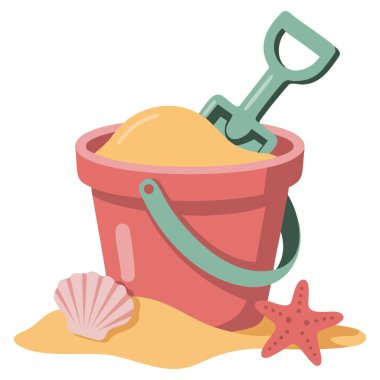 Beach pail and spade drawing vector isolated on white background