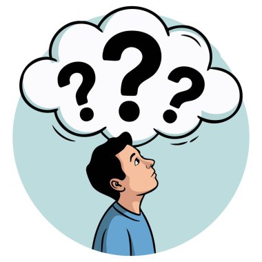 Çizgi film adamı beyaz arkaplanda izole edilmiş vektör çizimi ile ilginç bir ifade ile düşünüyor