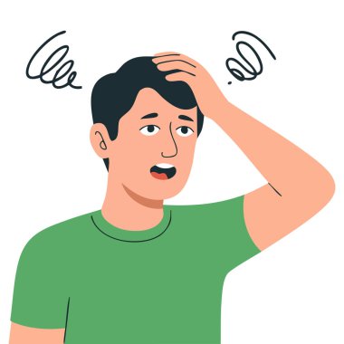 Beyaz zemin üzerinde kafa izole vektör illüstrasyonu üzerinde soru işareti ile düşünen adam