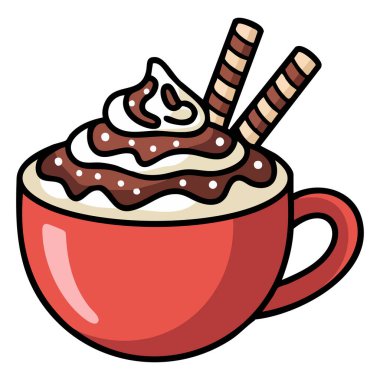 Noel şekeri ile kış sıcak çikolatası beyaz arka planda izole edilmiş vektör çizimi