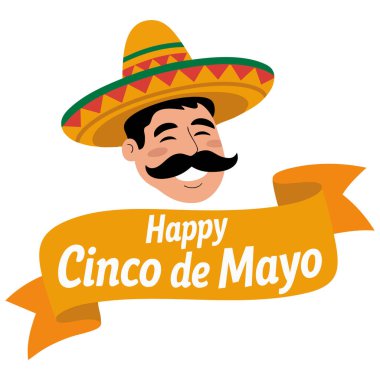 Beyaz arka planda şapka simgesi izole edilmiş Meksika kutlama kurdelesi