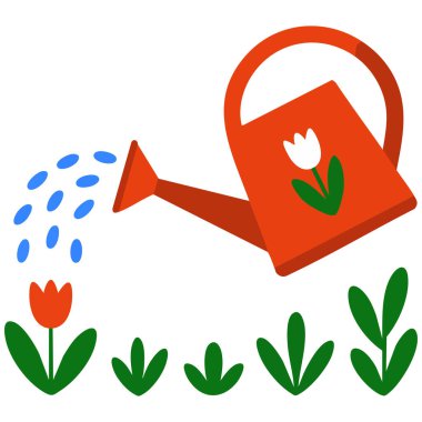 Su damlaları ile bahçe sulama kutusu düz tasarım vektör illüstrasyonu