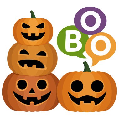 Konuşma baloncuklu şirin Cadılar Bayramı balkabakları vektör çizimi izole