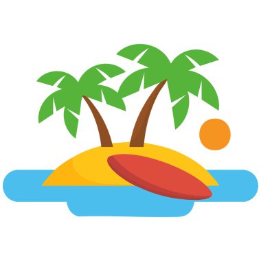 Palmiye ağaçlarıyla yaz tropikal adası beyaz arka planda izole edilmiş vektör çizimi