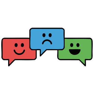Vertical arrangement of speech bubbles with smiling emoticons