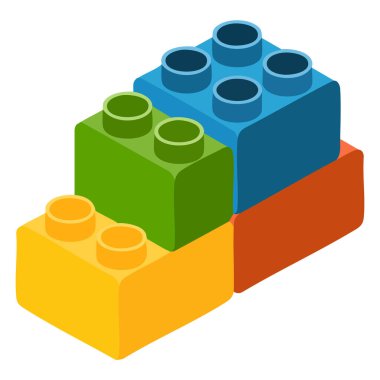 Yapı oyunları için renkli oyuncak tuğlaları beyaz arkaplanda izole vektör illüstrasyonu