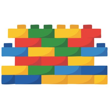 Oyuncak tuğlalı bloklar inşa eden çocuklar beyaz arkaplanda izole edilmiş vektör çizimi