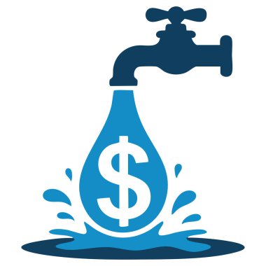 Su musluğu akan dolar işareti sembolü beyaz arka planda finansal kayıp izole vektör illüstrasyonunu temsil ediyor