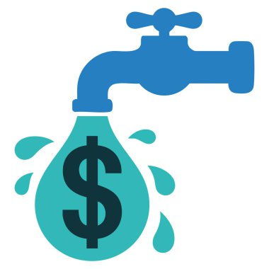 Çalışan tap üretimi para işareti sıvısı ekonomik atığı temsil eden izole vektör çizimi beyaz arka planda