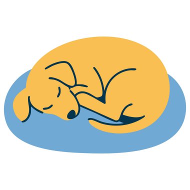 Pofuduk yastık üzerinde rahat bir şekilde uyuyan evcil köpek beyaz arkaplanda izole edilmiş vektör çizimi