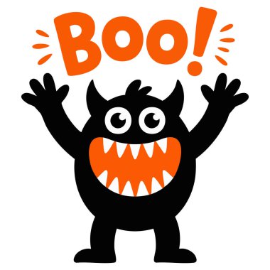 Korkunç canavar silueti. Cadılar Bayramı beyaz üzerinde izole edilmiş vektör çizimi.