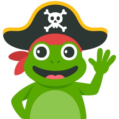 Korsan başlık giyen sevimli kurbağa karakter vektör çizimi yapıyor.