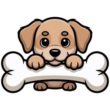 Çizgi film köpek karakteri kemik afişinin başında duruyor izole edilmiş vektör çizimi