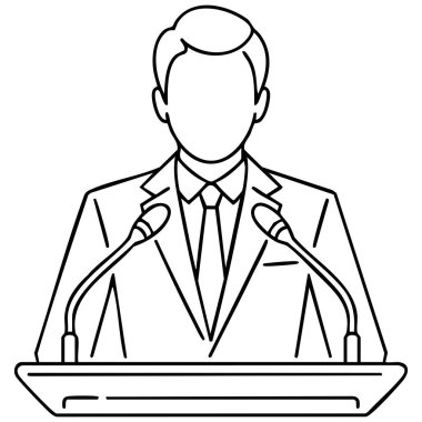 Beyaz arkaplan üzerinde platform izole vektör illüstrasyonundan izleyicilere hitap eden öğretim üyesi