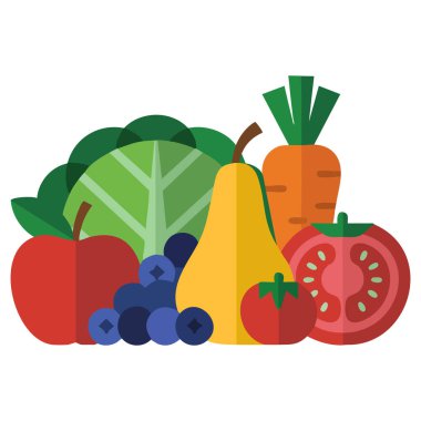 Sebze ve meyve lifleri beyaz arka planda sağlıklı izole edilmiş vektör çizimi