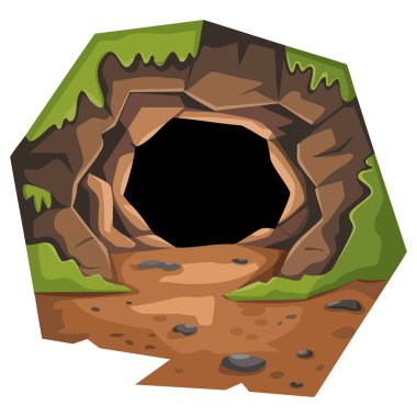 Yaratık mağarası yeraltı yaşam alanı. Beyaz arka planda izole edilmiş vektör çizimi.