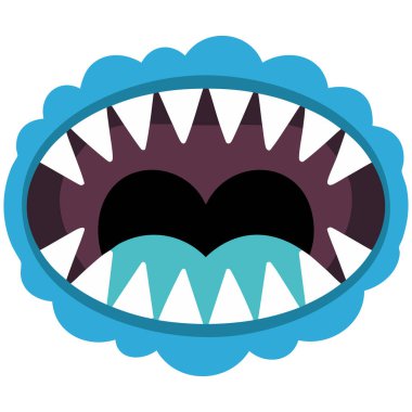 Komik çizgi film canavarı ağzı karakteri beyaz arka planda izole edilmiş vektör çizimi