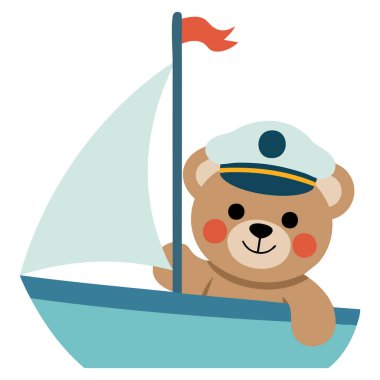 Ayı navigatörlü gemi beyaz arkaplanda izole vektör çizimi