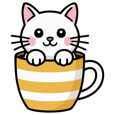 Beyaz arkaplan üzerinde izole edilmiş vektör illüstrasyonunda bulunan kedi