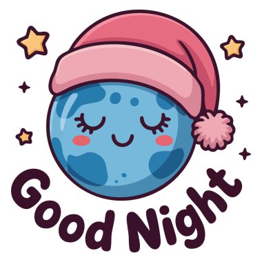 Beyaz arkaplanda izole edilmiş vektör illüstrasyonunu selamlayan uyku zamanı olan dünya