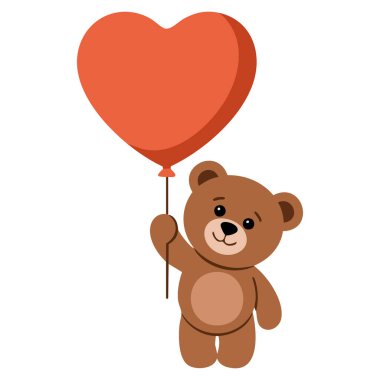 Beyaz arkaplanda izole edilmiş bir grup balon taşıyan ayı karakteri