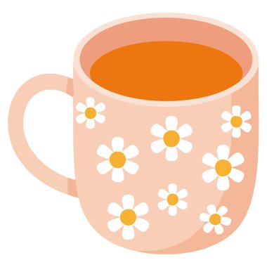 Sıcak çay fincanı ve buharlı içecek beyaz arka planda izole edilmiş vektör çizimi