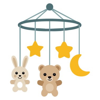 Bebek için beşik oyuncakları beyaz arkaplanda izole vektör çizimi oynar