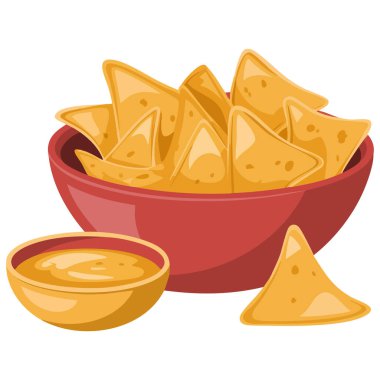 Meksika cipsleri aperatif yiyecekler beyaz arka planda izole edilmiş vektör çizimi