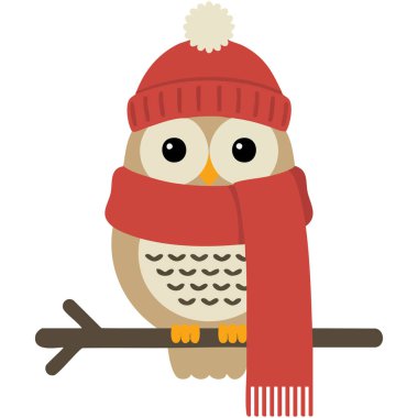 Noel Baba şapkası ve sıcak eşarp takan baykuş yılbaşı kartpostal şablonu