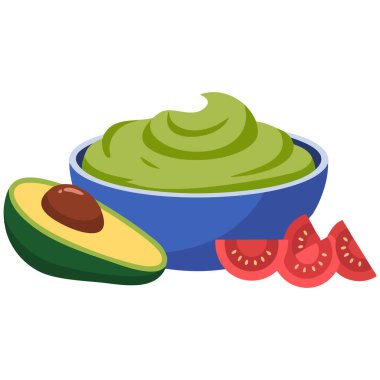 Taze lezzetli guacamole sosu beyaz arka planda izole edilmiş vektör çizimi